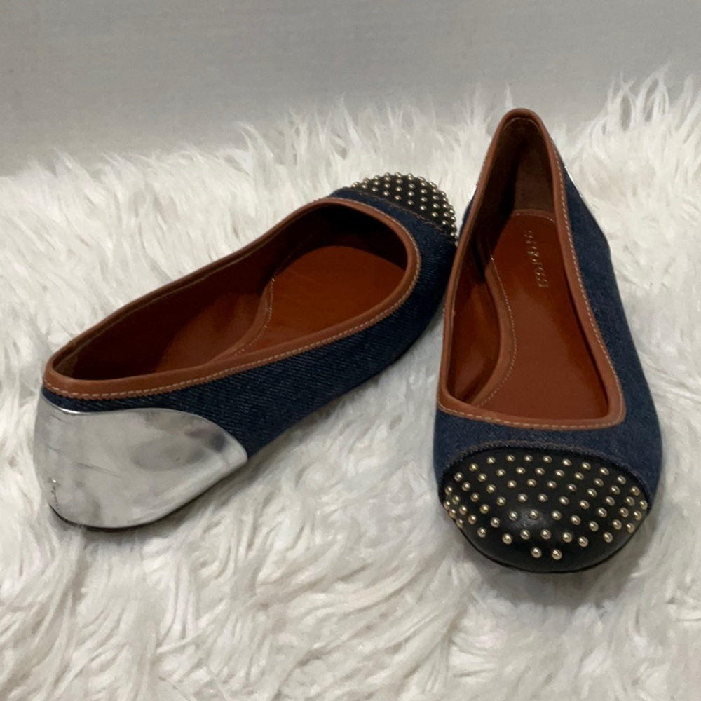 Sergio Rossi Denim and Silver Studded Flats women’s size 40.5